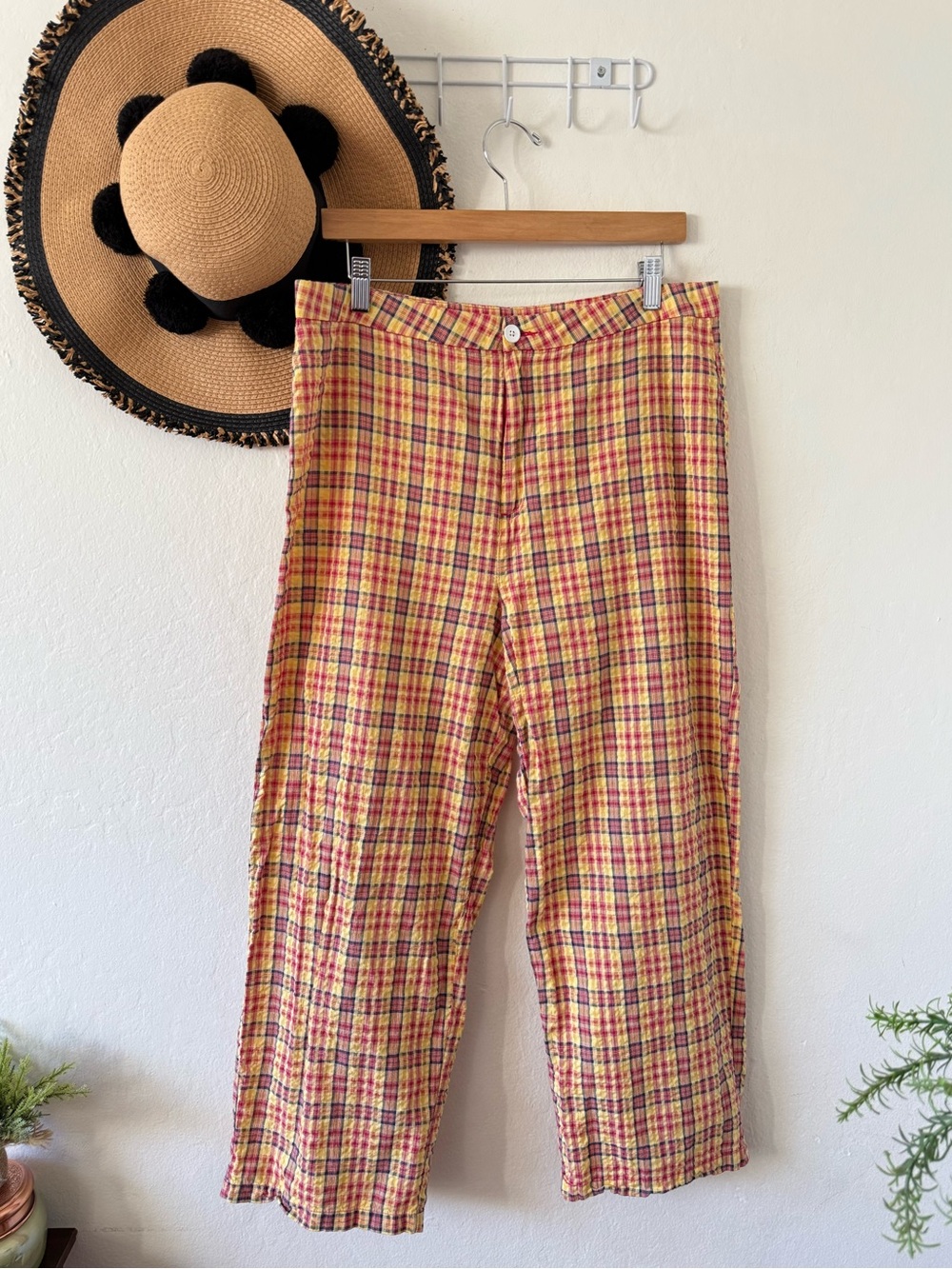 ASOS Yellow & Red Plaid Pants Ankle Cropped Size 12